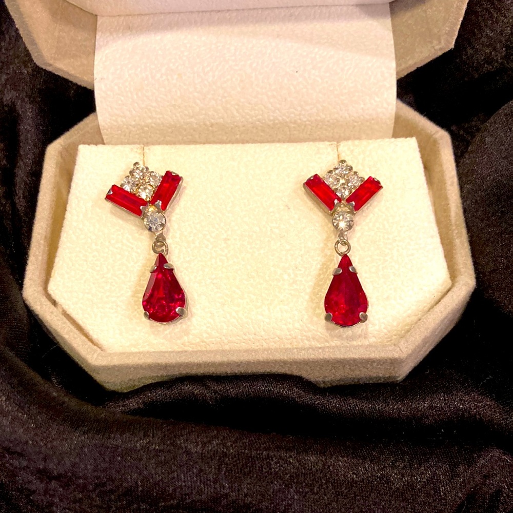 Ruby red rhinestone earrings